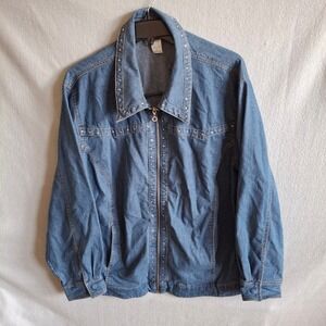 CD Daniels Women's 2XL Denim Jacket Medium Wash Rhinestone Studded Zip Up Blue